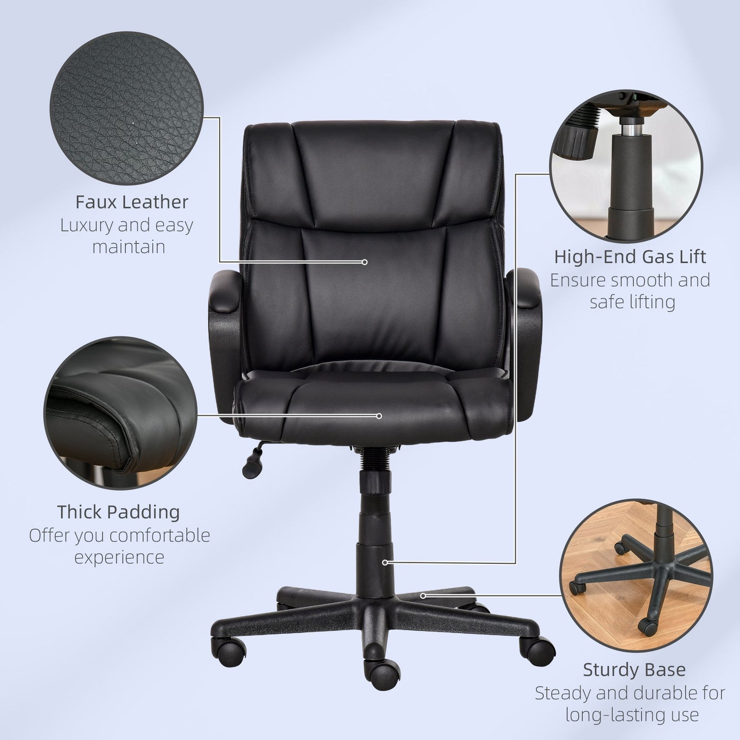 Vinsetto Executive Office Chair Swivel PU Leather Ergonomic Chair for Home, Black