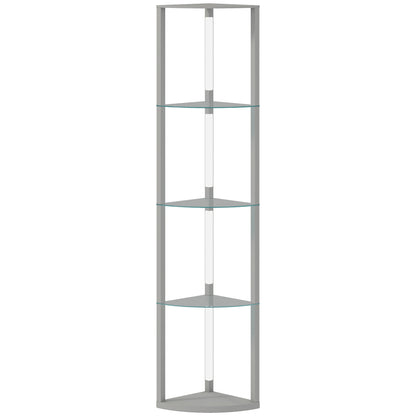 HOMCOM LED Floor Lamp with Shelves, Dimmable Standing Lamp with Foot Switch for Living Room, Bedroom, Grey