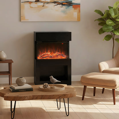HOMCOM 19" Electric Fireplace with Surround, 3D Flame Effect, 6 Colours & 3 Brightness Levels, 1000W/2000W Black Electric Fire and Mantel Reach up to 30ãŽ¡ Space with Remote & Timer, 3 Sided View