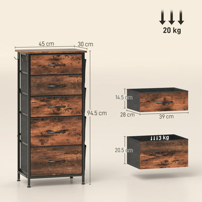 HOMCOM Chest of Five Fabric Drawers - Rustic Brown