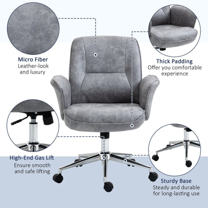 Vinsetto Swivel Computer Office Chair Mid Back Desk Chair Home Study Bedroom, Light Grey