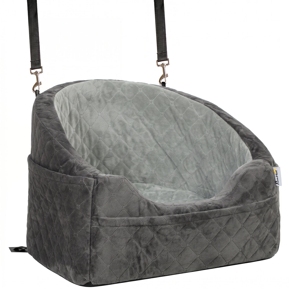 PawHut Dog Car Seat, Detachable Washable Dog Booster Seat with Thick Cushion, Seat Belt, Pockets for Small Under 10kg, Grey