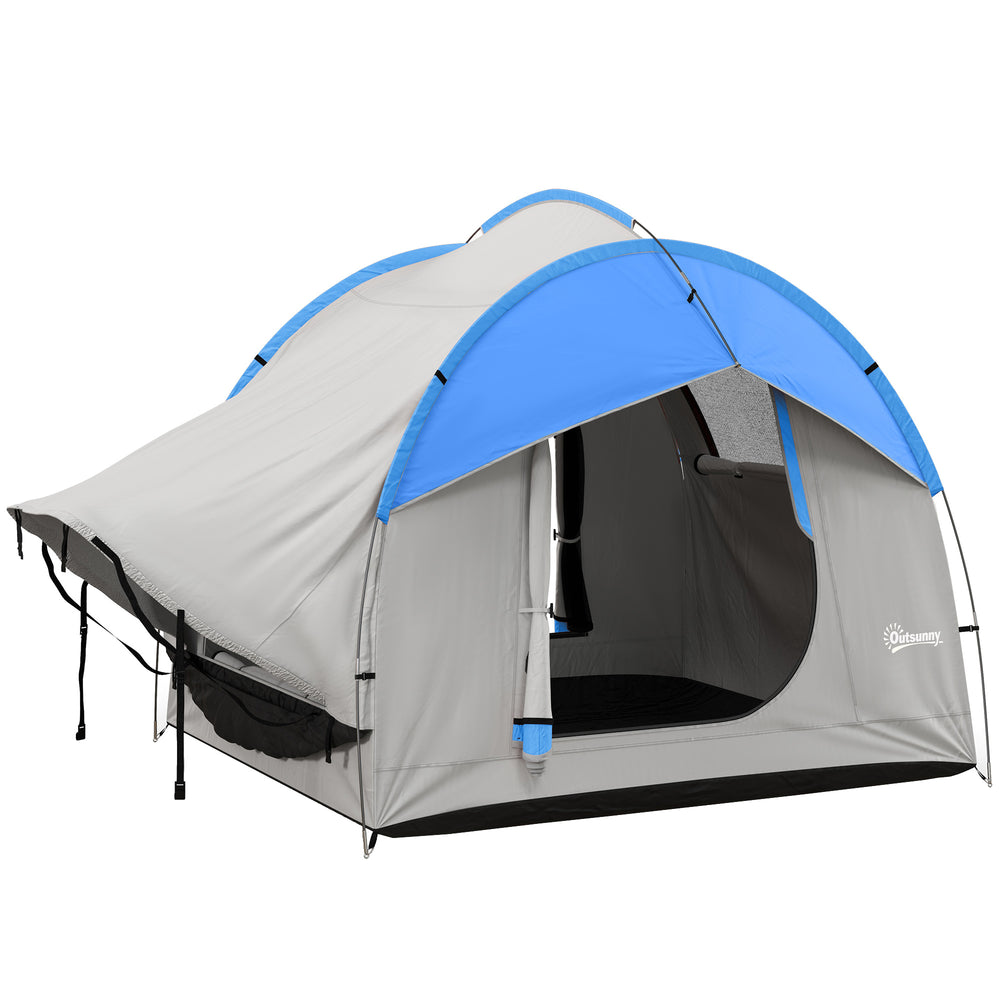 Outsunny SUV Car Tent for Camping, Waterproof PU2000mm, 5 Man Tailgate Tent, 2.4 x 2.1 m, Grey and Blue