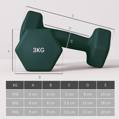 SPORTNOW Dumbbells Set with Storage Rack, 2 x 1kg, 2 x 3kg, 2 x 5kg, Green