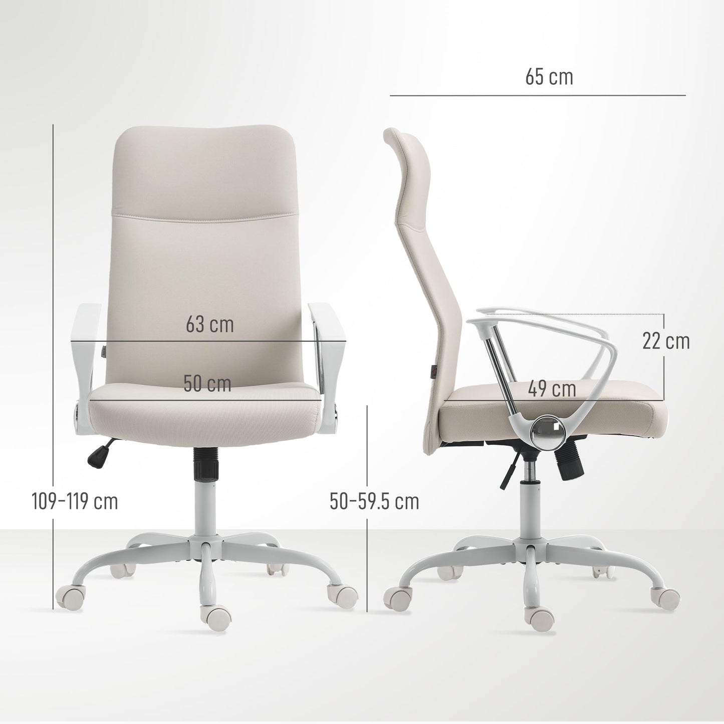 HOMCOM Fabric High Back Office Chair - Cream White