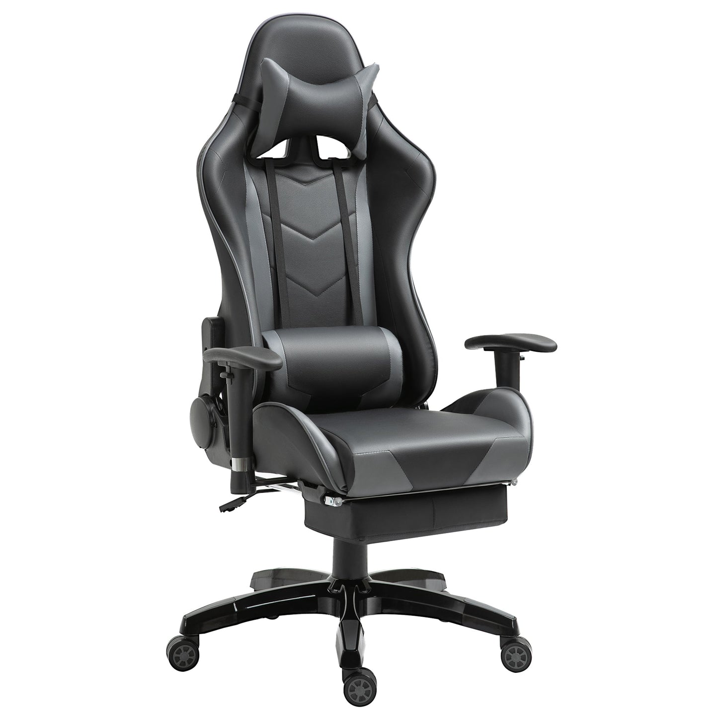 HOMCOM Gaming Chair Swivel Home Office Racing Gamer Desk Chair w/ Footrest, Black Grey