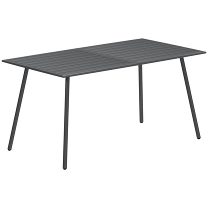 Outsunny Rectangle Garden Table with Slat Top, Steel Frame, Outdoor Table for 6 Person, 150 x 80 x 74 cm, Grey