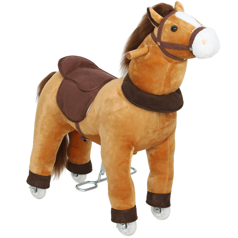 AIYAPLAY Ride On Horse, Plush Walking Horse Toy with Wheels and Saddle for Ages 3-5 Years Old, Brown