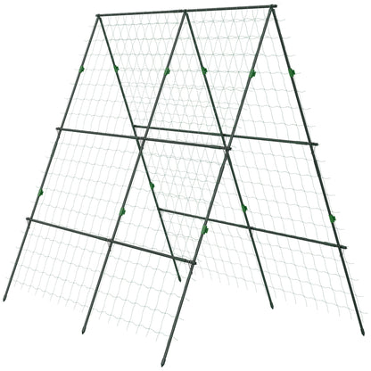 Outsunny Garden Cucumber Trellis for Climbing Plants, A-Frame Trellis Plant Support with Climbing Net, DIY Adjustable Cucumber Support Frame for Raised Bed, Vegetables, Flowers, Fruit, Green