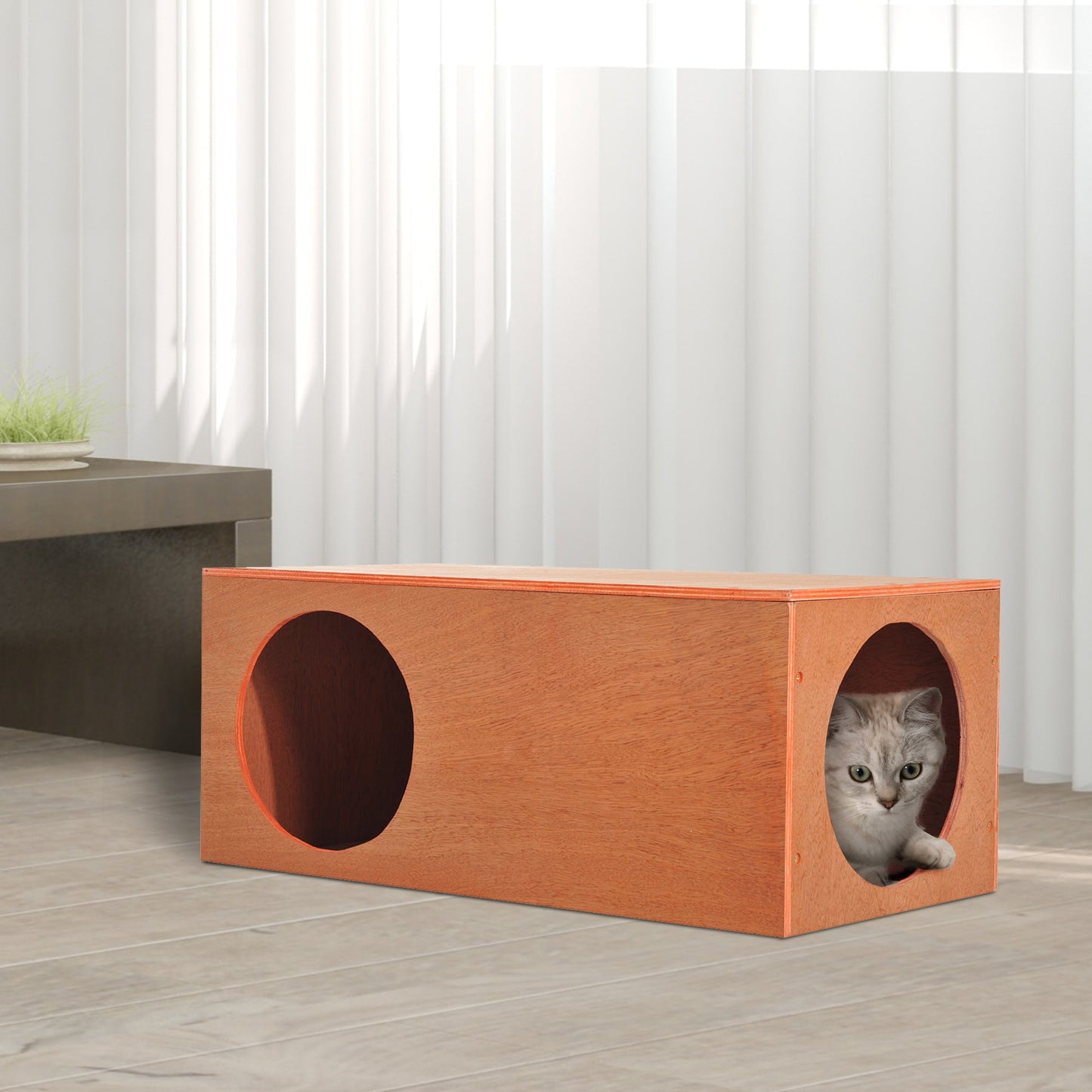 PawHut Outdoor Rabbit Hideaway Shelter Indoor Cat Tunnel Garden Kitty Box House Pet Home Run Play Cage Waterproof 60Lx30Wx25H(cm)