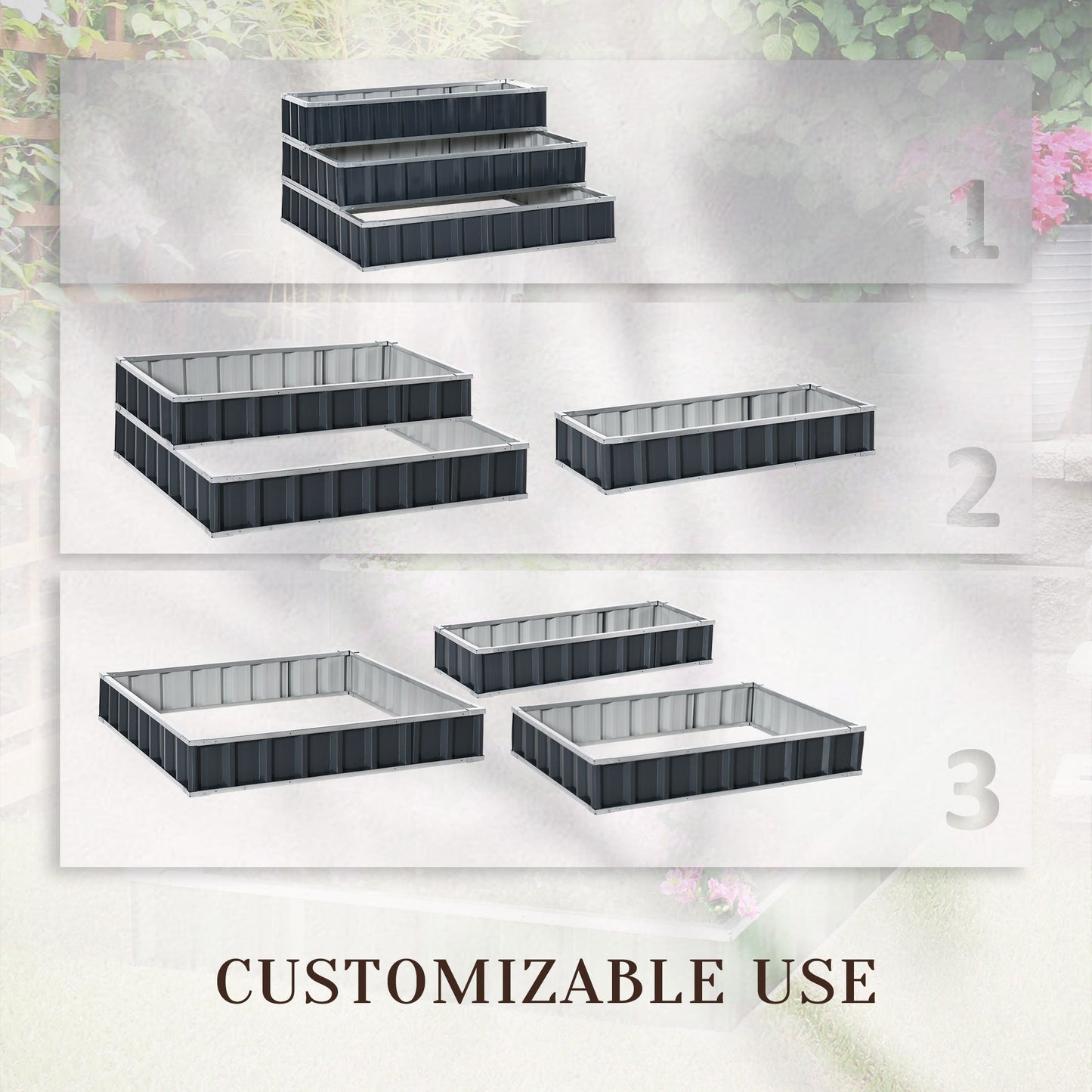 Outsunny 3 Tier Raised Garden Bed, Metal Elevated Planer Box Kit Flower Pot w/ A Pairs of Glove for Garden, Patio to Grow Vegetables, Herbs, Flowers, 118 x 118 x 62 cm, Grey