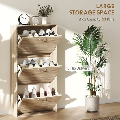 HOMCOM 12-Shoe Flip Drawer Storage Cabinet - Brown Wood-Effect