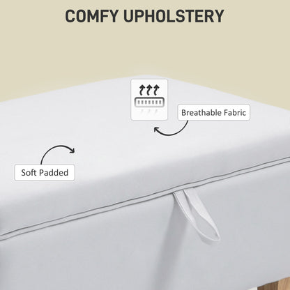 HOMCOM 30L Linen Storage Ottoman Padded Footstool with Rubberwood Legs for Storage Box, Bed End, Shoe Bench, Seating, Cream White