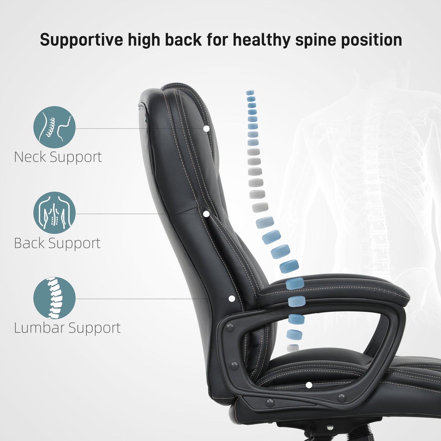 HOMCOM High Back Executive Office Chair, PU Leather Swivel Desk Chair with Tilt Function, Armrests and Adjustable Height for Home Office, Black