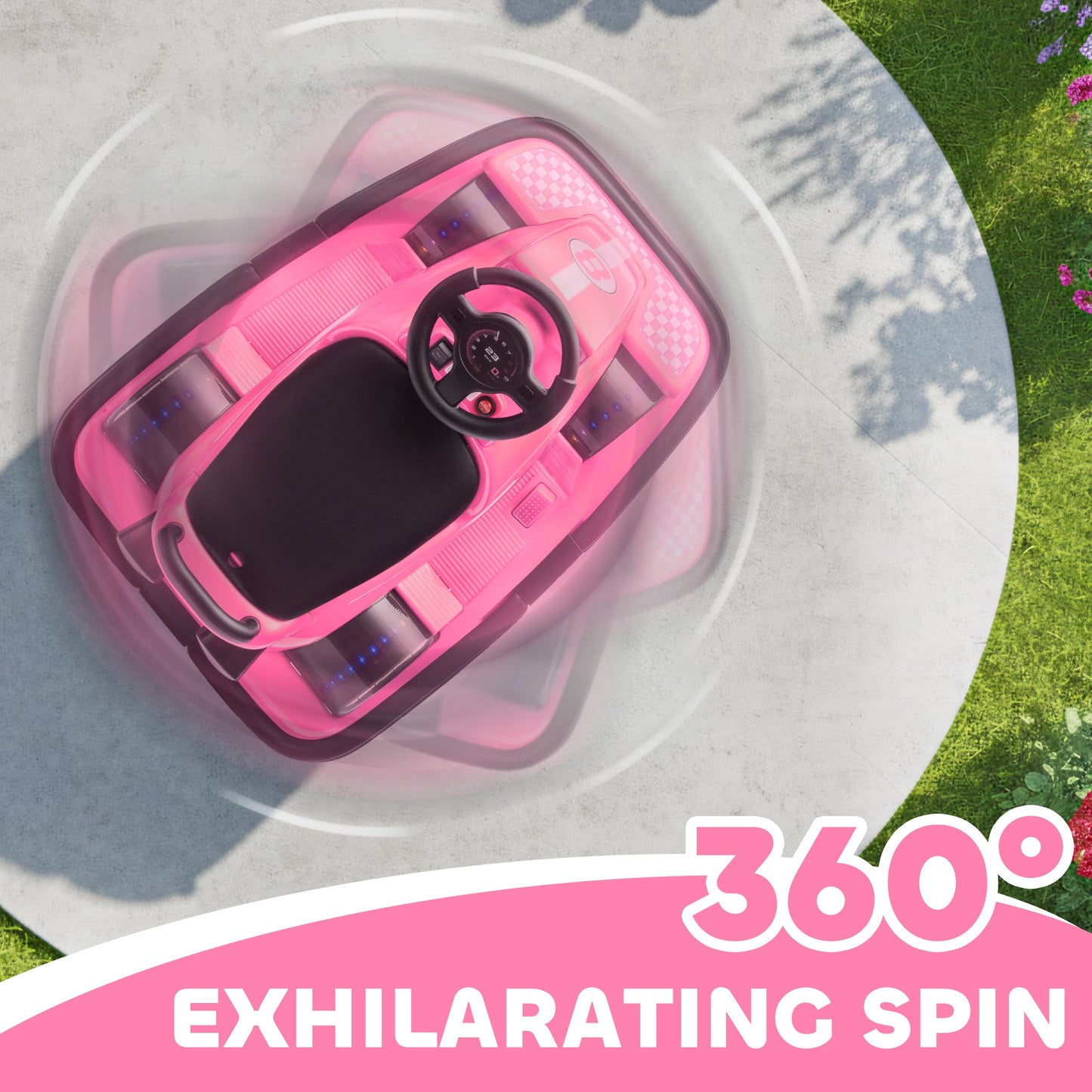 AIYAPLAY Kids Bumper Car, 360Â° Rotation Spin Electric Waltzer Car with LED Lights, Music for Ages 3-8 Years Old, Pink