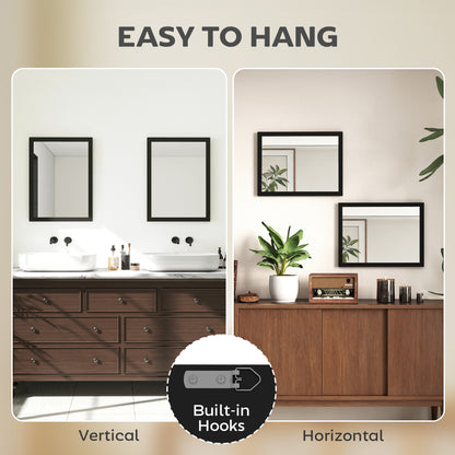 HOMCOM Wall Bathroom Mirror, 30 x 40 cm Wall-Mounted Mirror for Living Room, Bedroom, Hallway, Set of 2, Black