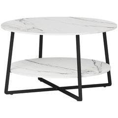 HOMCOM Two-Tier Marble-Effect Coffee Table - White/Black