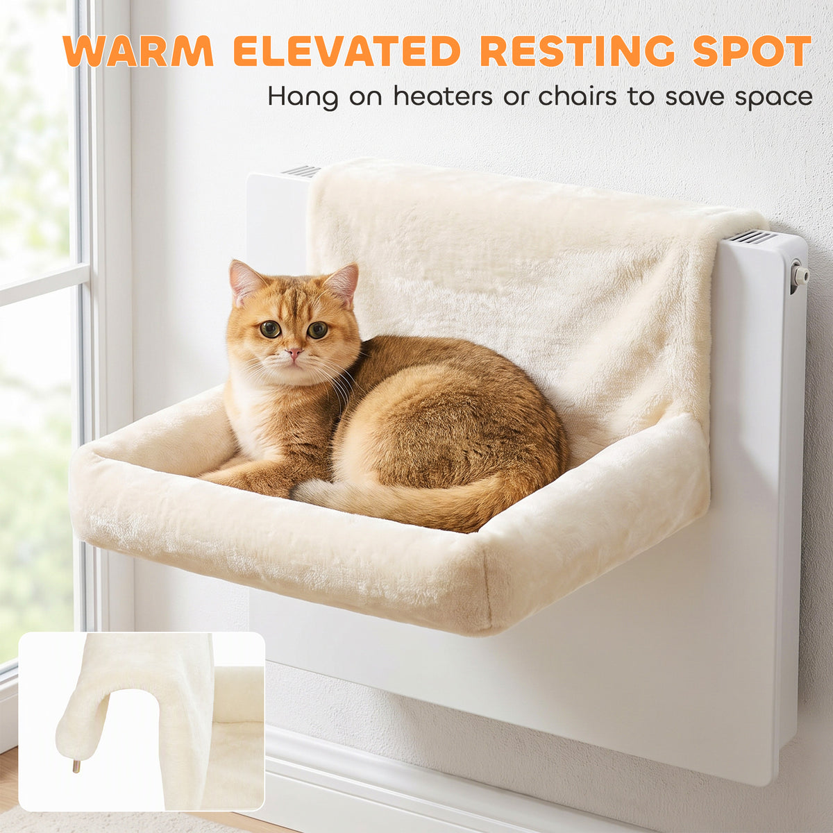 PawHut Cat Radiator Bed, Hanging Warm Hammock w/ Foldable Metal Frame, Removable Washable Cover, Cream