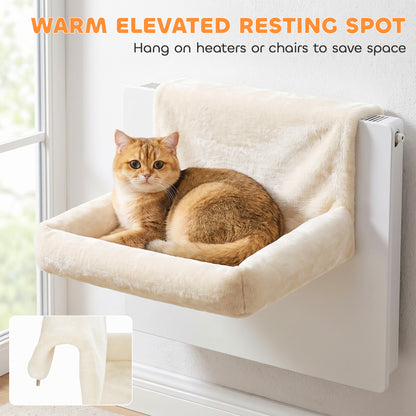 PawHut Cat Radiator Bed, Hanging Warm Hammock w/ Foldable Metal Frame, Removable Washable Cover, Cream