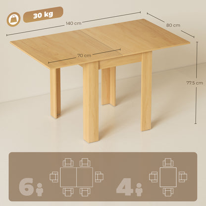 HOMCOM Extendable Rectangular Dining Table for 4 to 6 People, 70-140 cm Kitchen Table, Felt Pads, Natural Wood
