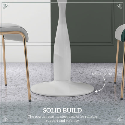 HOMCOM Small 2-Person Dining Table, Elegant Design Table with Steel Base and Non-slip Foot Pad, White and Grey