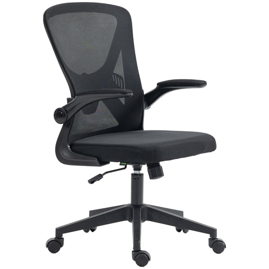 Vinsetto Mesh Office Chair with Flip-up Armrests, Ergonomic Computer Desk Chair with Lumbar Support and Swivel Wheels, Black