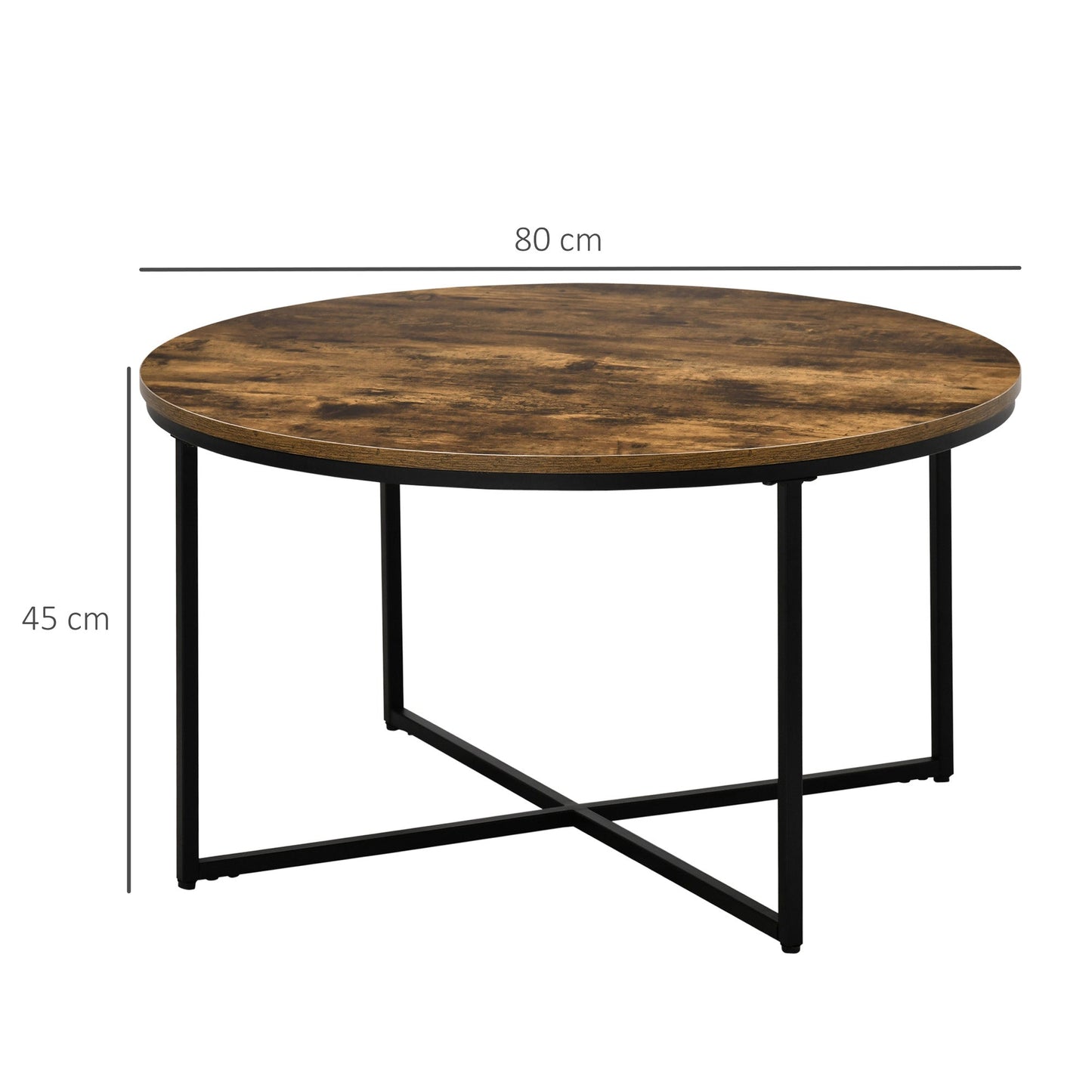 Coffee Table, Industrial Round Side Table with Metal Frame, Large Tabletop for Living Room, Bedroom, Rustic Brown