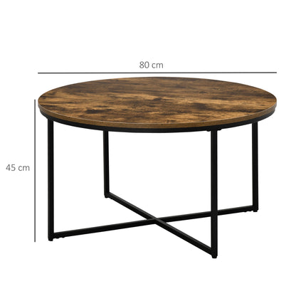 Coffee Table, Industrial Round Side Table with Metal Frame, Large Tabletop for Living Room, Bedroom, Rustic Brown