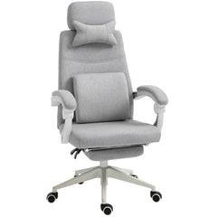 Vinsetto Office Chair, Ergonomic Desk Chair, High Back Fabric Work Chair with 160 Reclining Backrest, Retractable Footrest, Neck and Lumbar Pillow for Home and Study, Grey