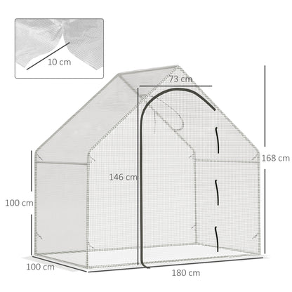 Outsunny Walk In Tomato Greenhouse Garden Outdoor Mini Greenhouse Flower Planter Steel Frame with Zipped Door & Window, PE Cover, 180 x 100 x 168CM, White