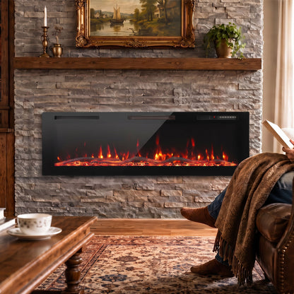 HOMCOM 3 IN 1 Slim Electric Fire, Wall Mounted/Recessed/Freestanding, Electric Fireplace with 12 Flame Colours, 5 Brightness