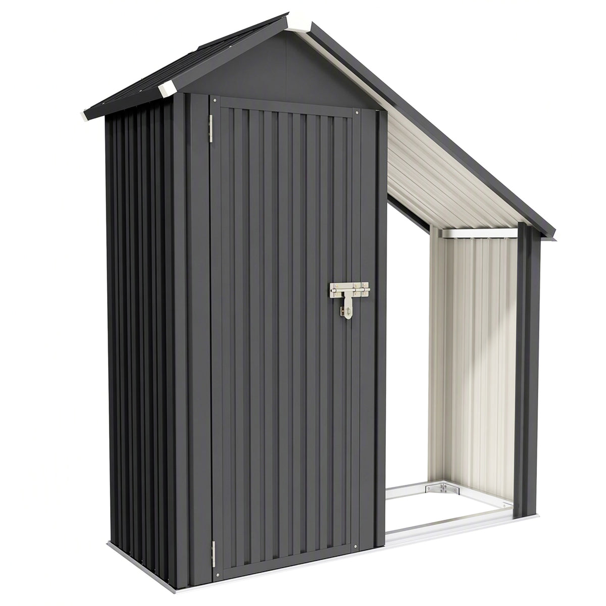 Outsunny 2 in 1 Galvanised Steel Firewood Shed, Outdoor Log Storage Shed with Tool Cabinet and Firewood Rack, Dark Grey