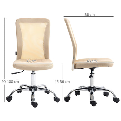 Vinsetto Computer Desk Chair, Mesh Office Chair with Adjustable Height and Swivel Wheels, Armless Study Chair, Beige