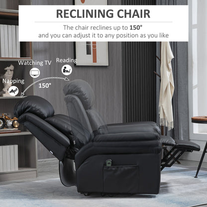 HOMCOM Power Lift Chair Recliner for Elderly, Electric Recliner Chair, Overstuffed Faux Leather Riser and Reclining Armchair with Remote Control, Side Pockets, for Living Room, Black