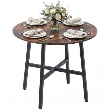 HOMCOM 85cm Dining Room Table, Industrial Style Kitchen Table Round with Steel Legs, Rustic Brown
