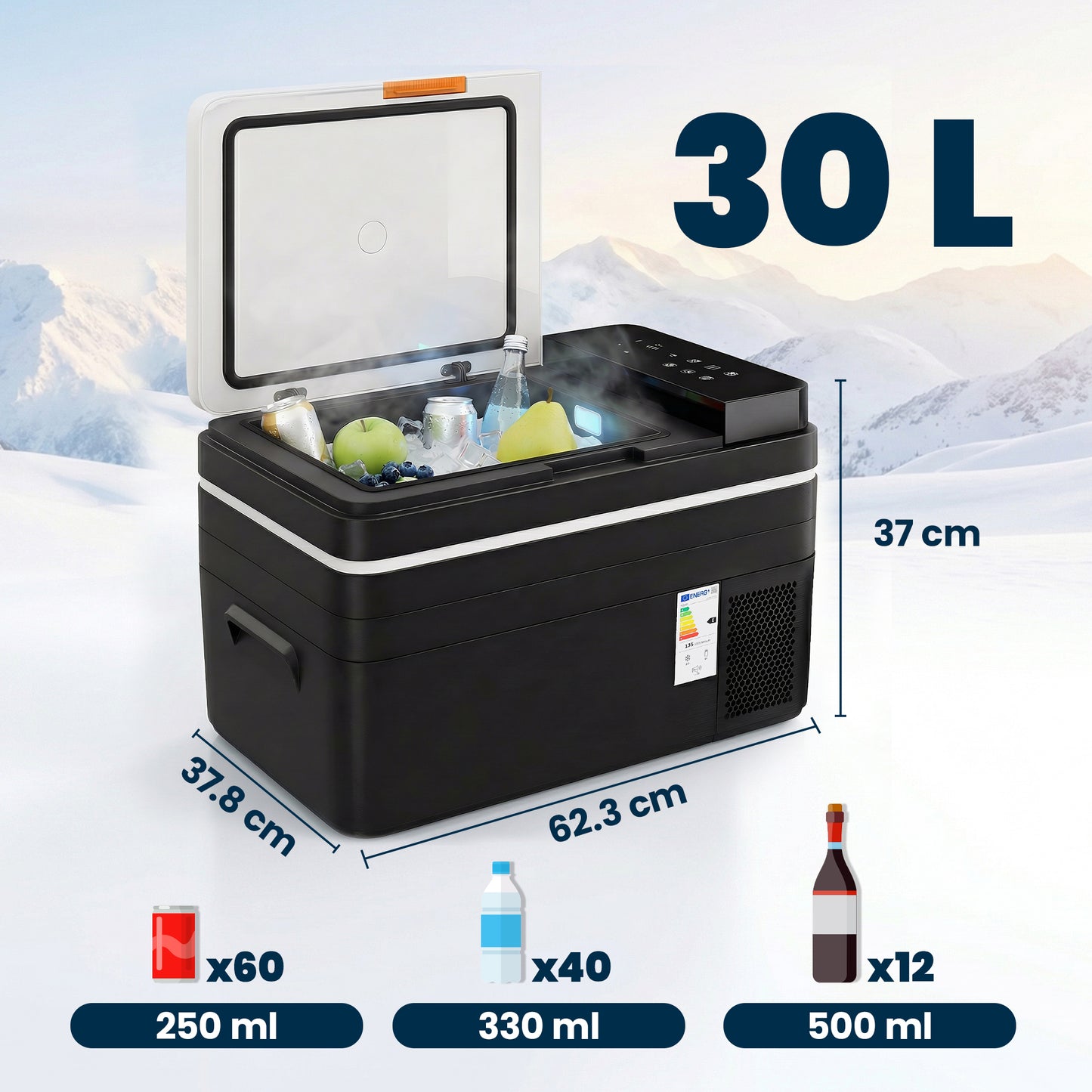 Outsunny 30L Compressor Car Fridge Freezer, Camping Refrigerator with App Control, 12/24V DC and 100-240V AC, Black