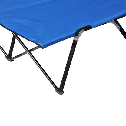 Outsunny Double Camping Bed Camping Cot Foldable Sunbed Outdoor Patio Sleeping Bed Super Light with Carry Bag (Blue)