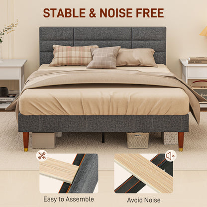 HOMCOM Upholstered Double Bed Frame 136W x 196D x 87Hcm with Slats - Grey