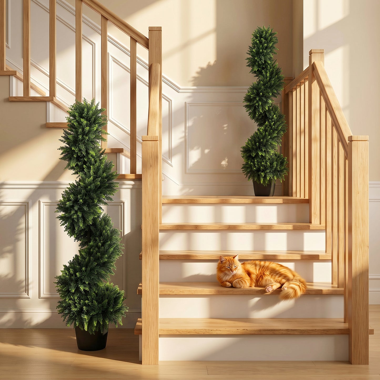 HOMCOM Set of 2 Artificial Spiral Cypress Trees, Fake Plants with 700 Leaves, UV Protection, Deep Green