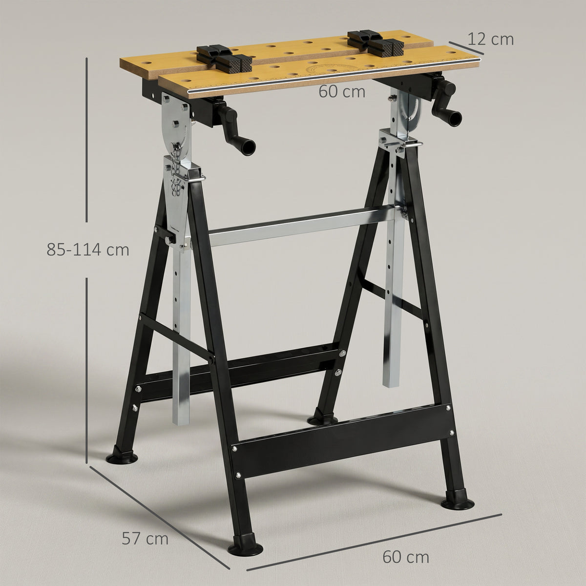 HOMCOM Portable Folding Workbench with Adjustable Height & Angle, Work Bench with 4 Adjustable Clamping Pegs, Beige