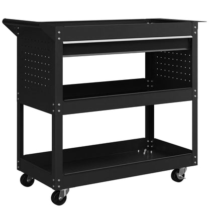DURHAND 3-Tier Tool Trolley Cart Storage Shelf Roller Cabinet DIY Box Garage Workshop with Drawer Black