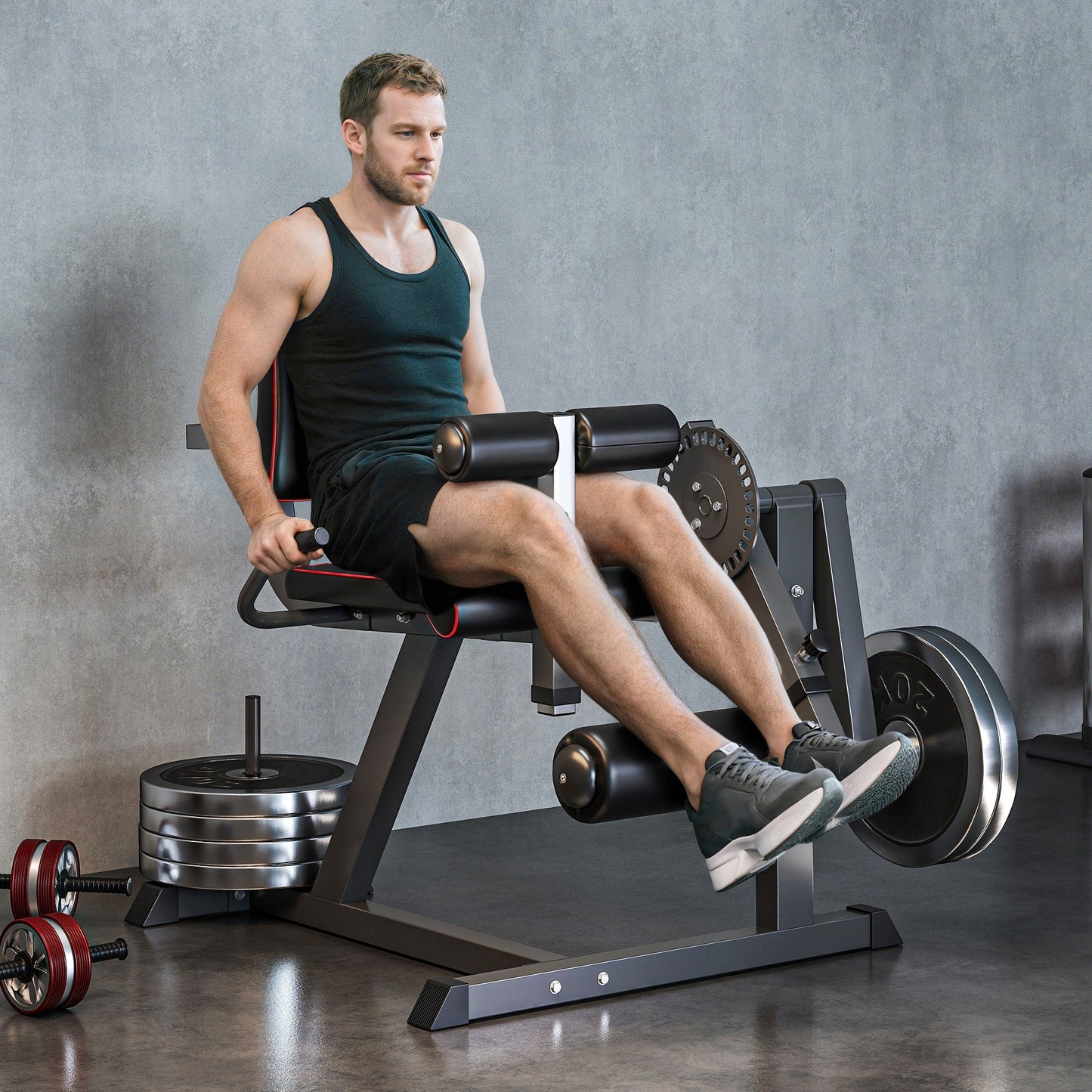 SPORTNOW Seated Leg Extension and Curl Machine, Adjustable Leg Raise Machine and Curl Machine with Plate Loaded for Hip, Thigh, Lower Body Workout