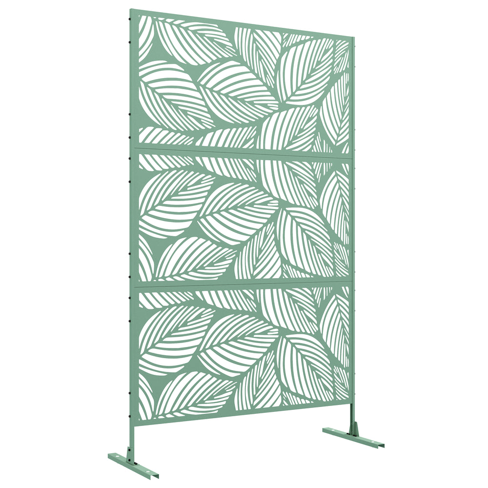 Outsunny Metal Decorative Privacy Screen Outdoor Divider, Green Leaf