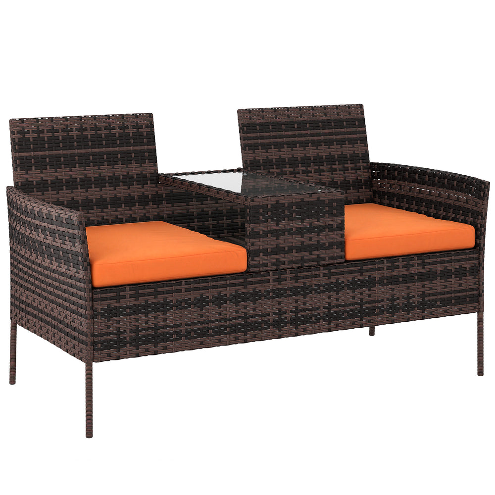 Outsunny Two-Seat Rattan Chair, with Middle Table - Orange