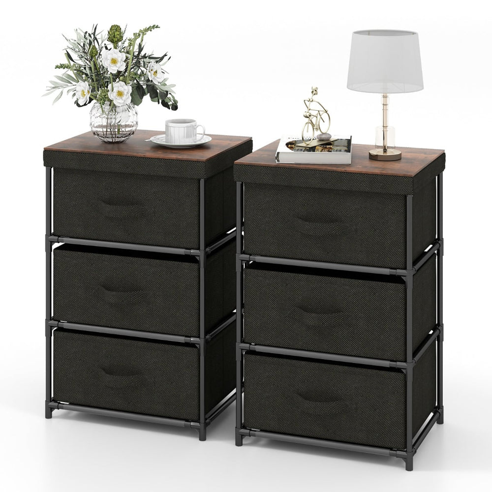 Fabric Storage Organizer Tower Unit Set of 2 with Removable Lid-Black