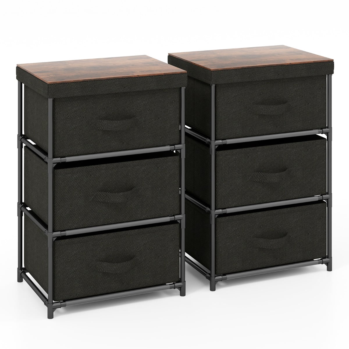 Fabric Storage Organizer Tower Unit Set of 2 with Removable Lid-Black