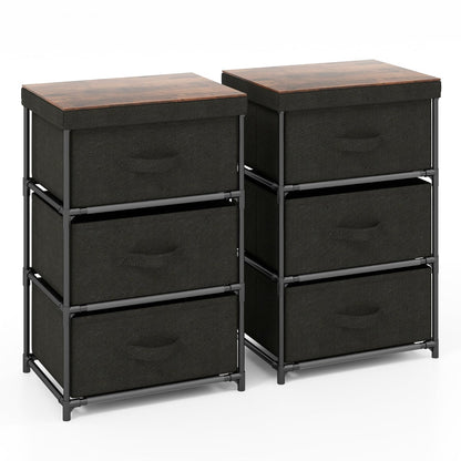 Fabric Storage Organizer Tower Unit Set of 2 with Removable Lid-Black