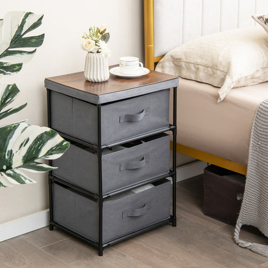 Fabric Storage Organizer Tower Unit Set of 2 with Removable Lid-Grey