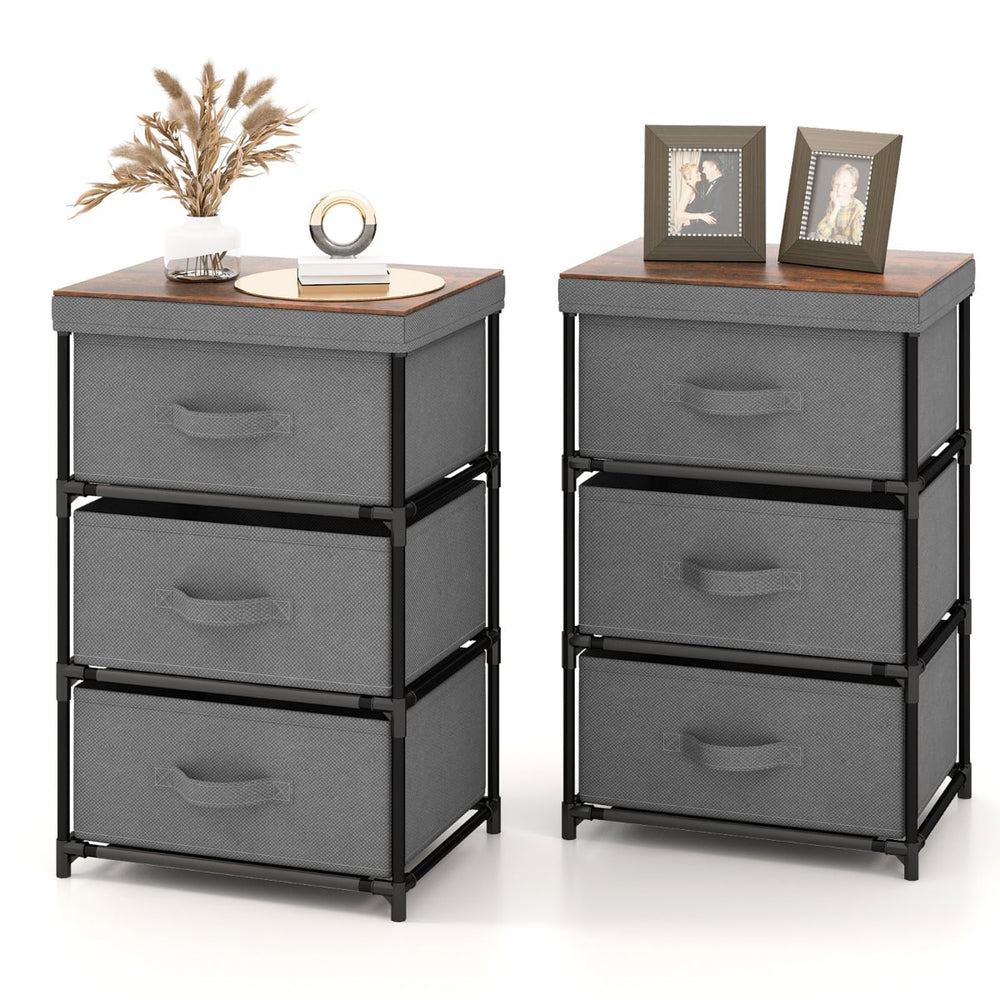 Fabric Storage Organizer Tower Unit Set of 2 with Removable Lid-Grey