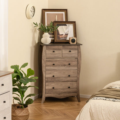 Farmhouse Chest of Drawers with 5 Folding Fabric Drawers and Anti-tipping Kit-Brown